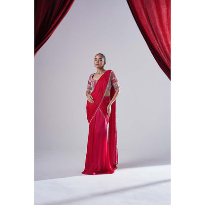 Nidhi Gupta Designs Pink Tara Pre-Draped Saree with Stitched Blouse