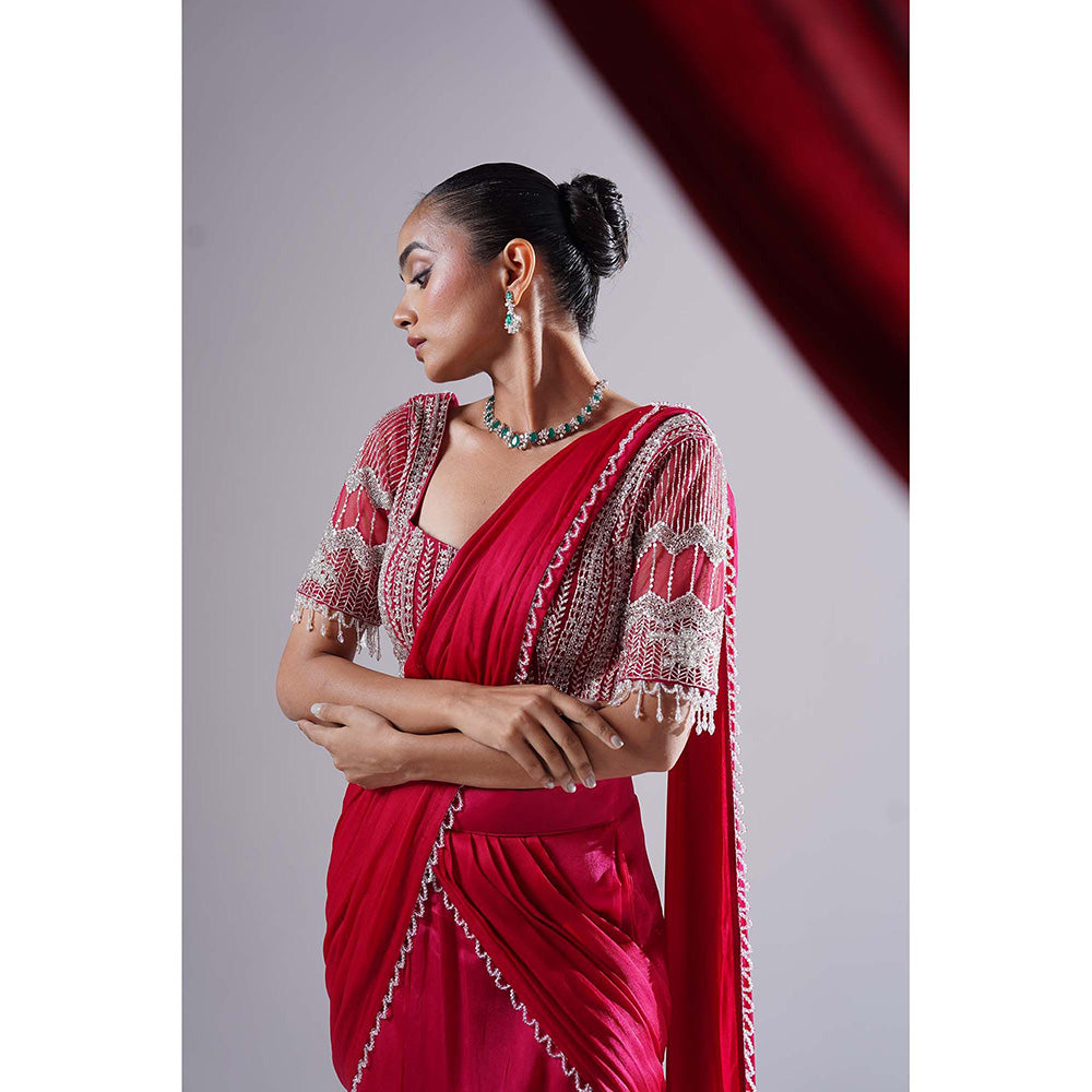 Nidhi Gupta Designs Pink Tara Pre-Draped Saree with Stitched Blouse