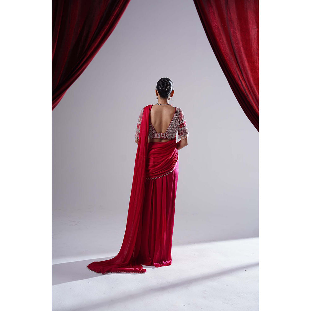 Nidhi Gupta Designs Pink Tara Pre-Draped Saree with Stitched Blouse