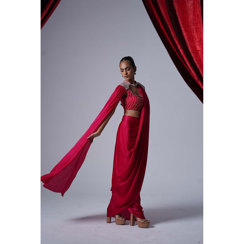 Nidhi Gupta Designs Pink Noor Pre- Draped Saree with Bralette and Cape
