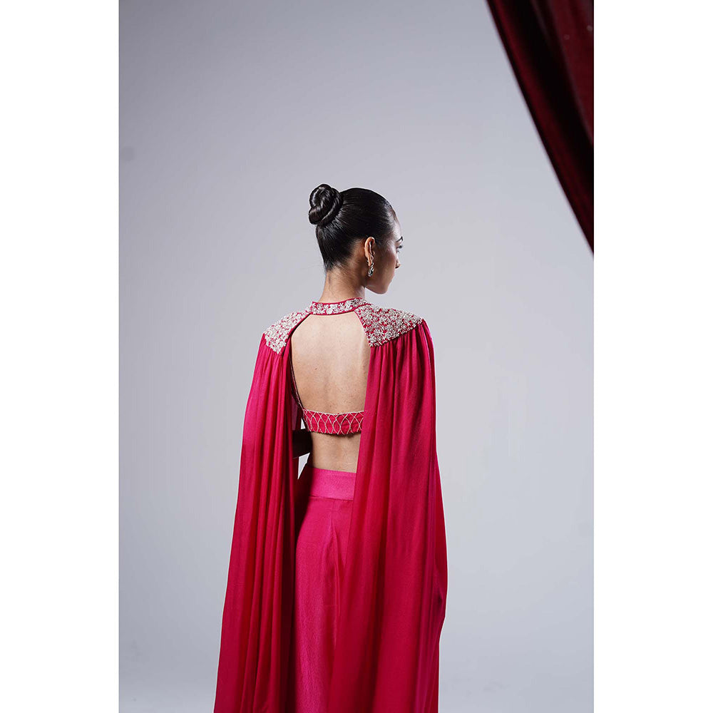 Nidhi Gupta Designs Pink Noor Pre- Draped Saree with Bralette and Cape