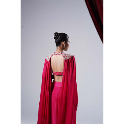 Nidhi Gupta Designs Pink Noor Pre- Draped Saree with Bralette and Cape