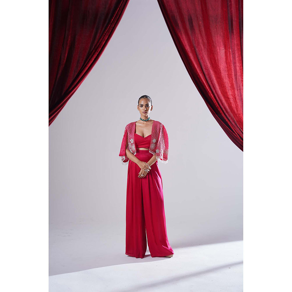 Nidhi Gupta Designs Pink Renisa Cape with Bralette and Pant (Set of 3)