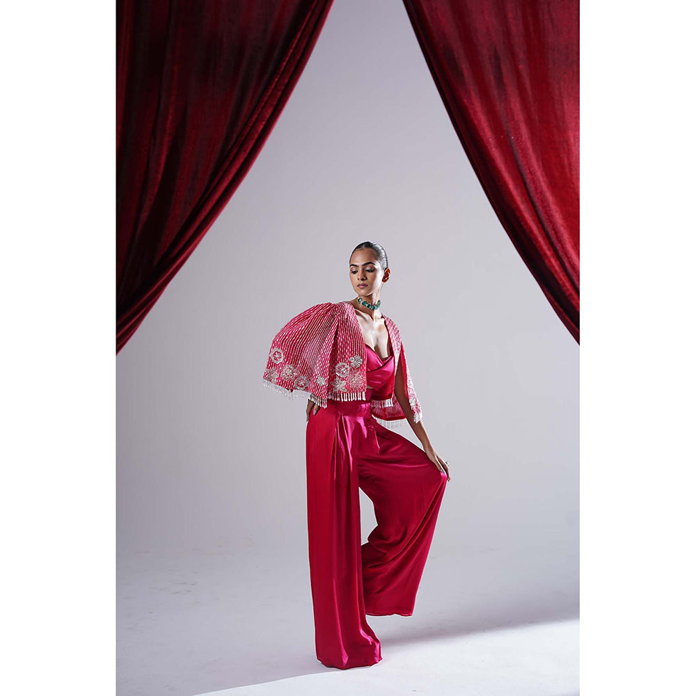 Nidhi Gupta Designs Pink Renisa Cape with Bralette and Pant (Set of 3)