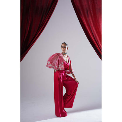 Nidhi Gupta Designs Pink Renisa Cape with Bralette and Pant (Set of 3)