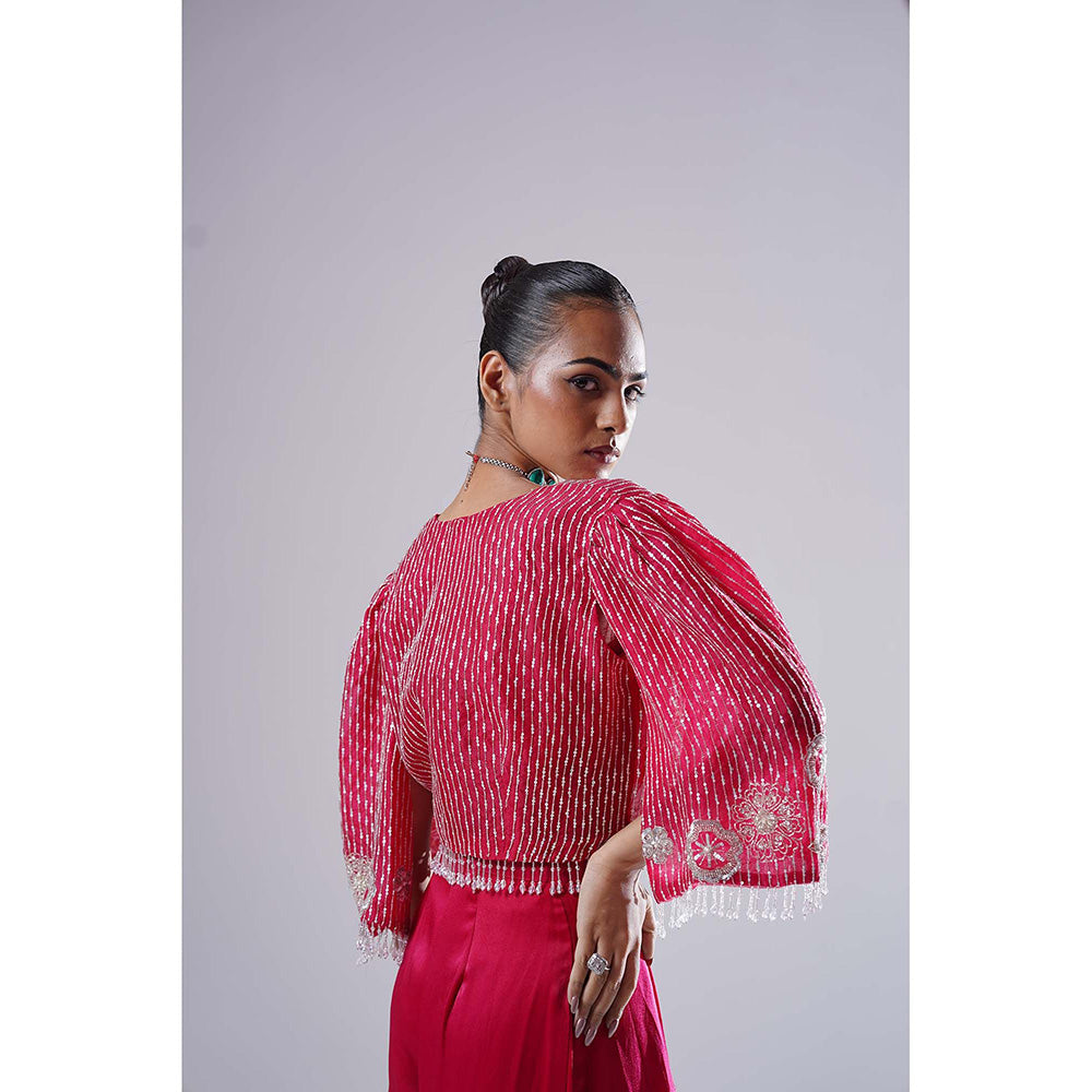 Nidhi Gupta Designs Pink Renisa Cape with Bralette and Pant (Set of 3)