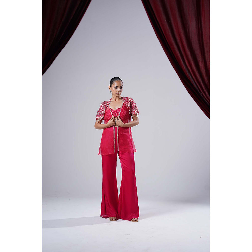 Nidhi Gupta Designs Pink Fina Cape with Bralette and Pant (Set of 3)