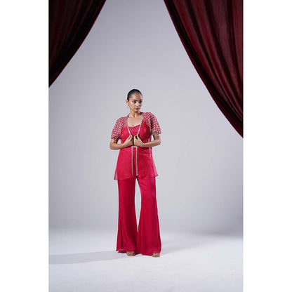 Nidhi Gupta Designs Pink Fina Cape with Bralette and Pant (Set of 3)