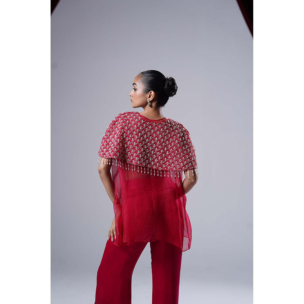 Nidhi Gupta Designs Pink Fina Cape with Bralette and Pant (Set of 3)