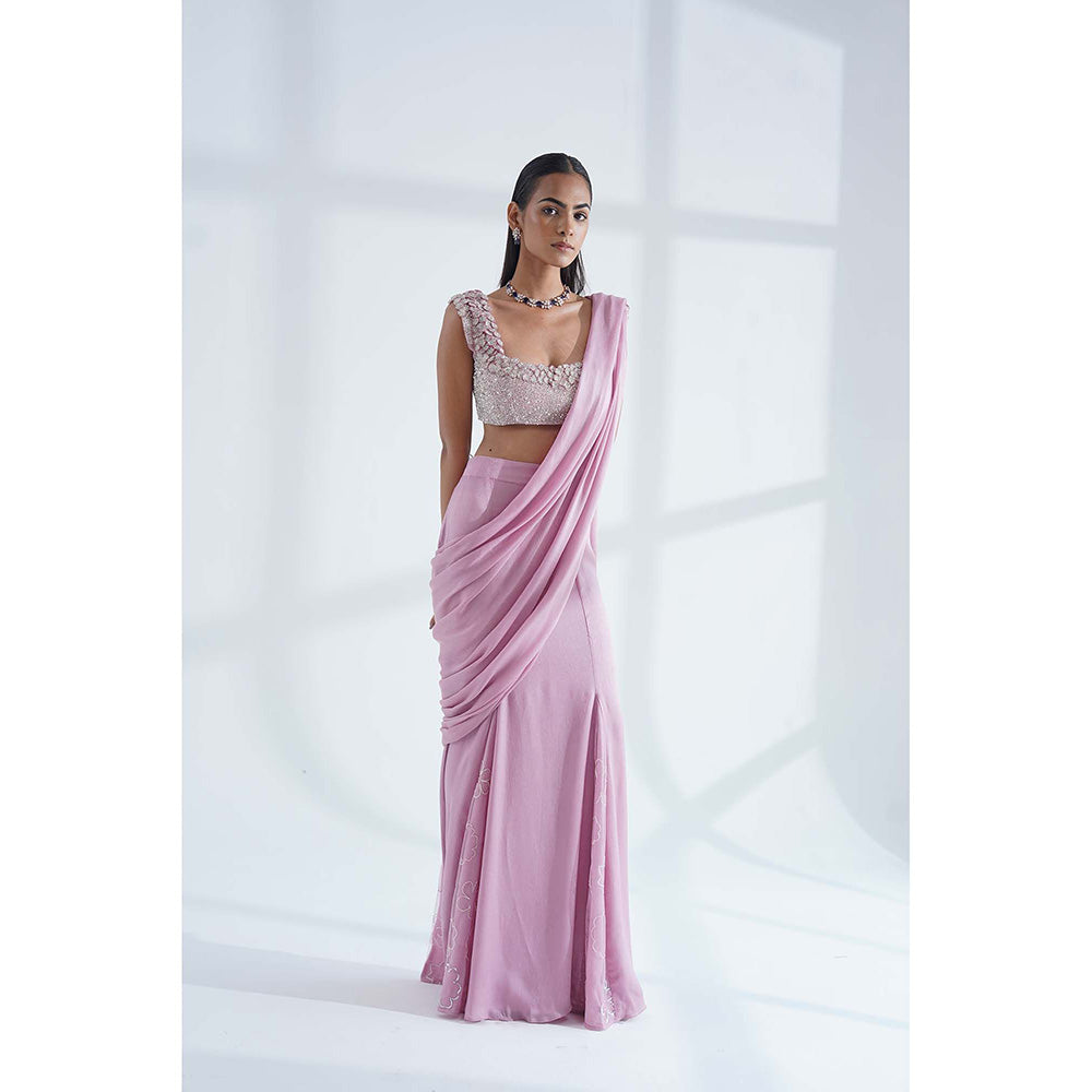 Nidhi Gupta Designs Pink Ginza Pre-Draped Saree with Stitched Blouse