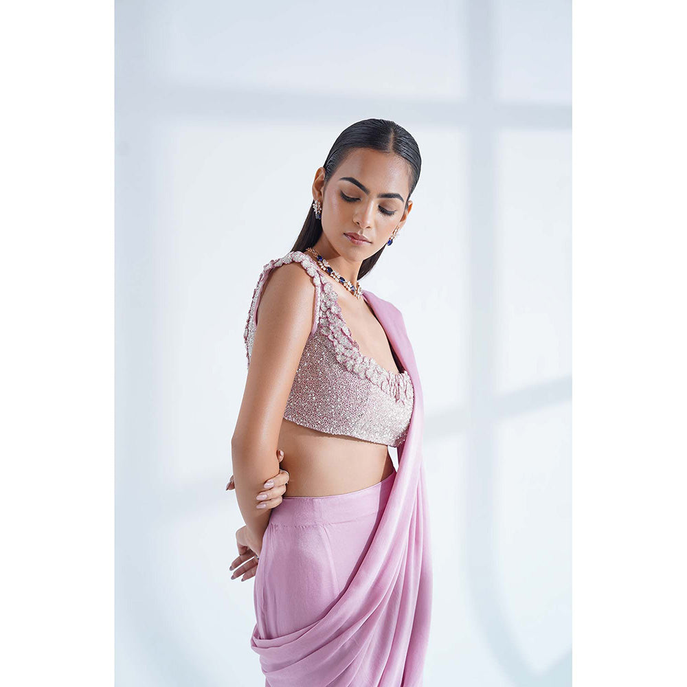 Nidhi Gupta Designs Pink Ginza Pre-Draped Saree with Stitched Blouse