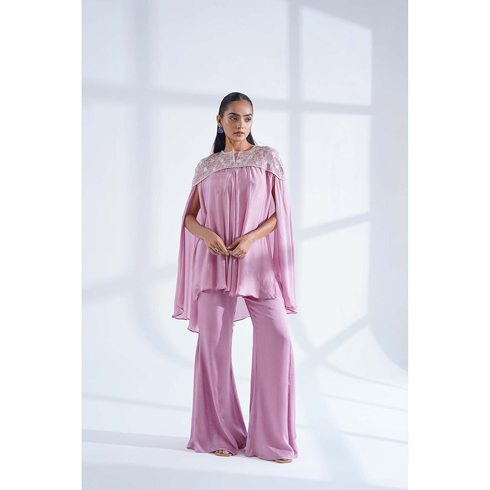 Nidhi Gupta Designs Pink Saanvi Cape with Bralette and Pant (Set of 3)