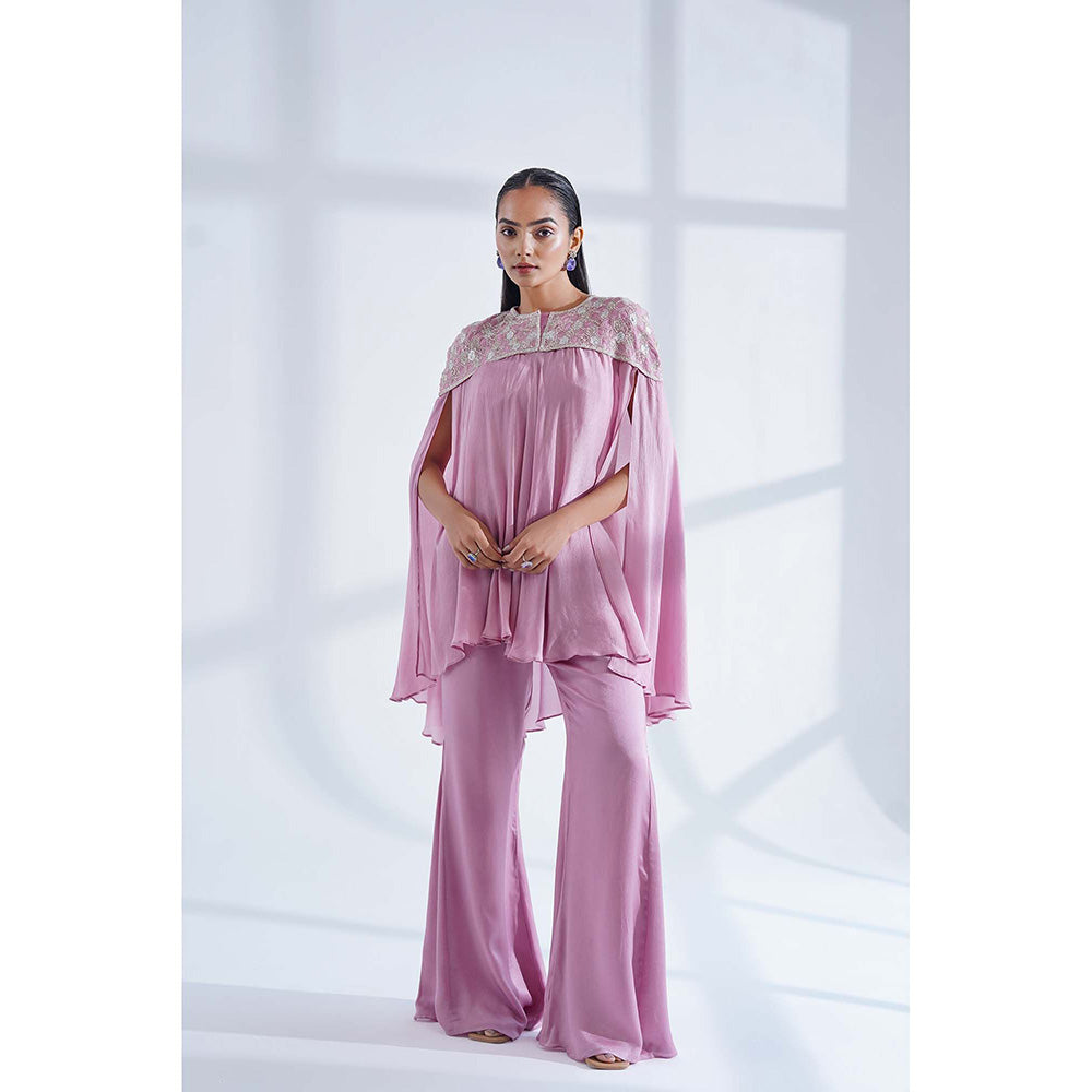 Nidhi Gupta Designs Pink Saanvi Cape with Bralette and Pant (Set of 3)