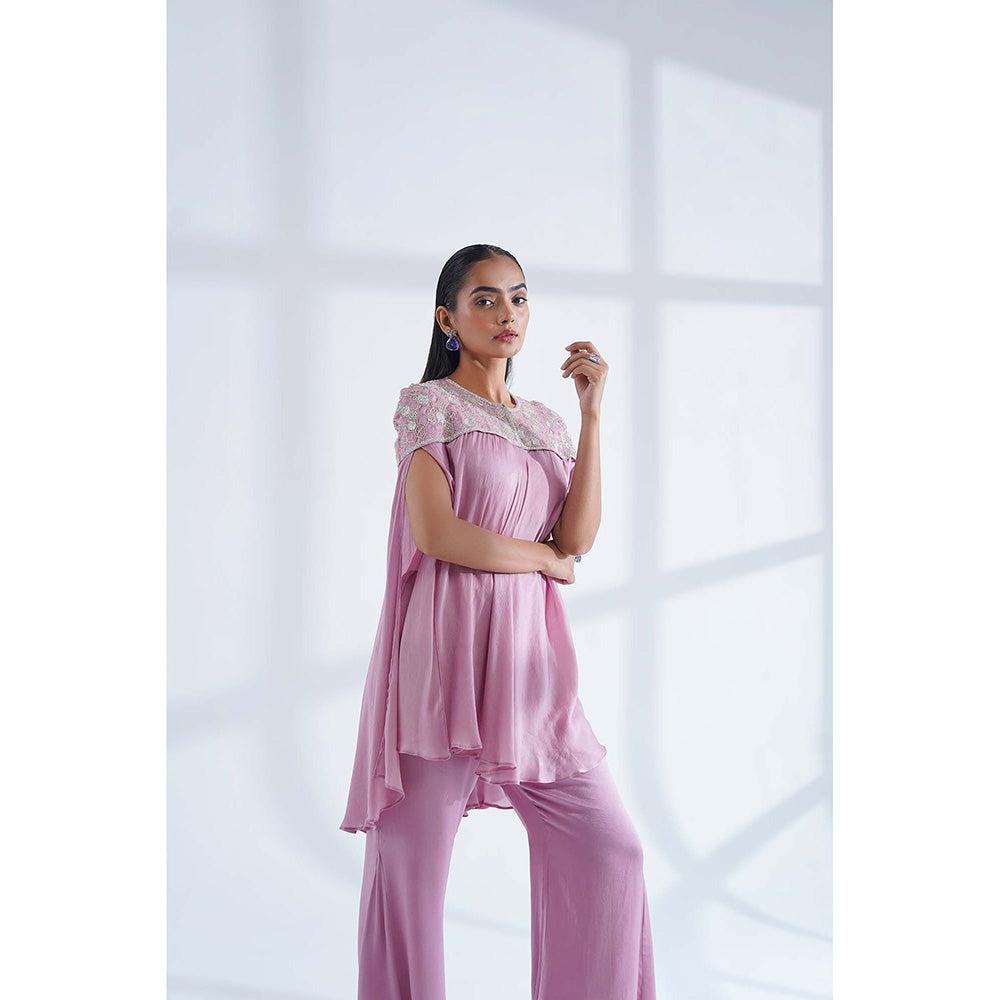 Nidhi Gupta Designs Pink Saanvi Cape with Bralette and Pant (Set of 3)