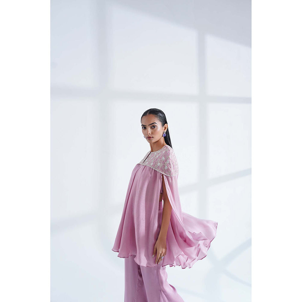 Nidhi Gupta Designs Pink Saanvi Cape with Bralette and Pant (Set of 3)