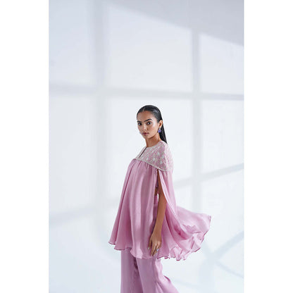 Nidhi Gupta Designs Pink Saanvi Cape with Bralette and Pant (Set of 3)