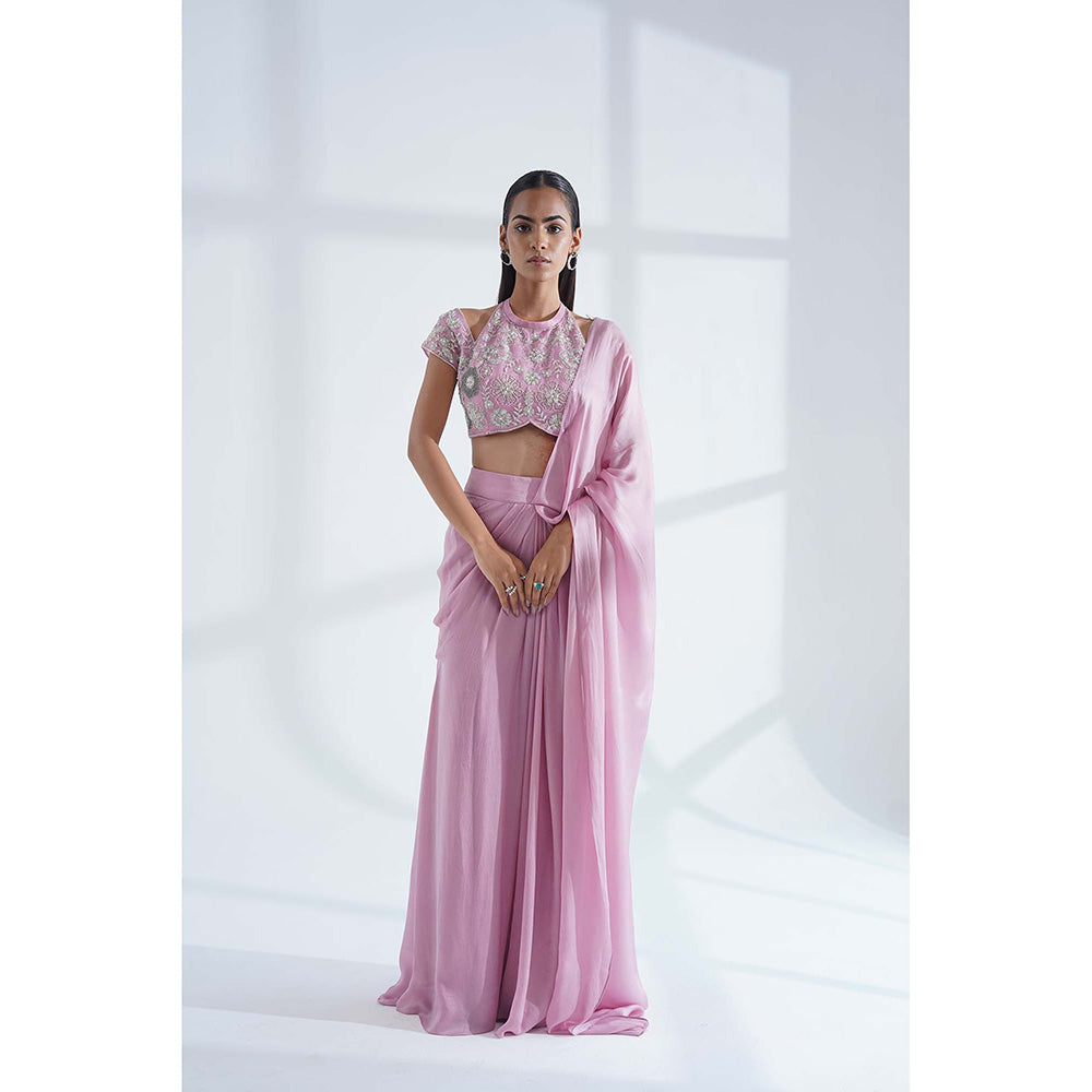Nidhi Gupta Designs Pink Sana Pre-Draped Saree with Stitched Blouse