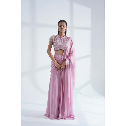 Nidhi Gupta Designs Pink Sana Pre-Draped Saree with Stitched Blouse