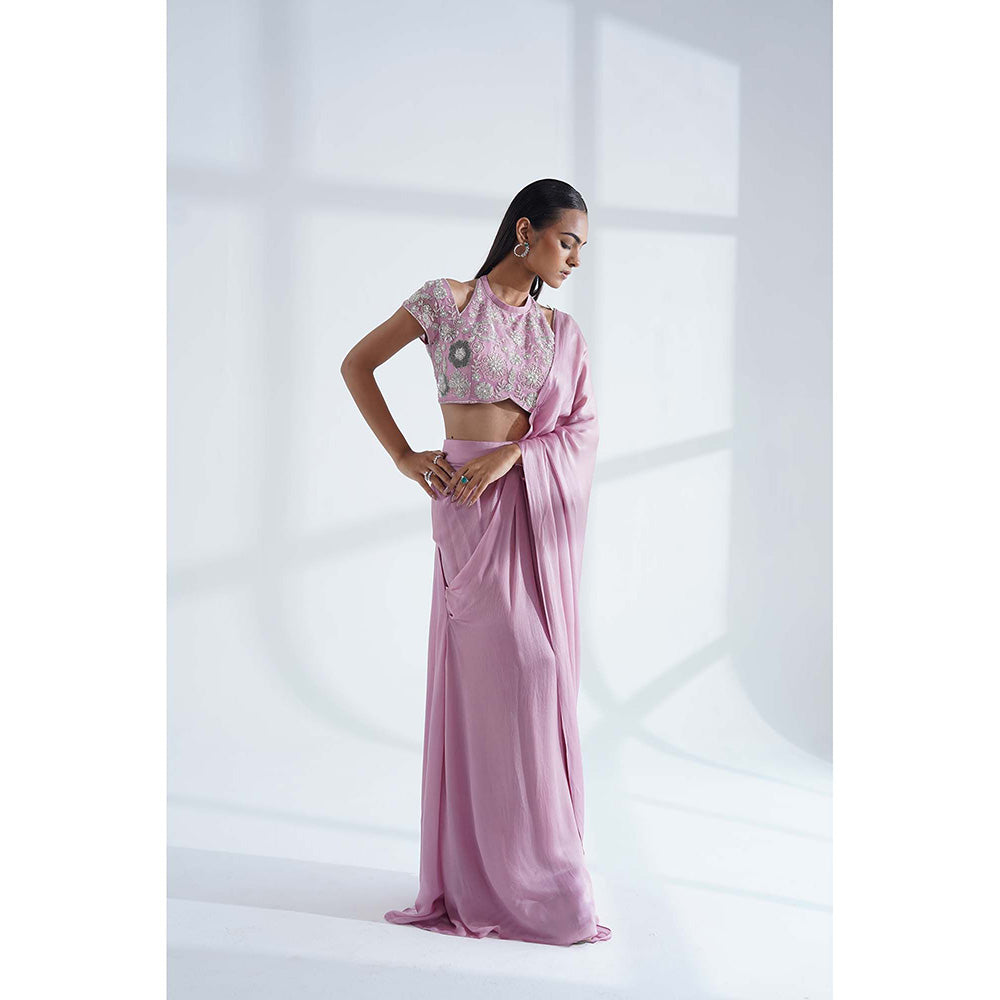 Nidhi Gupta Designs Pink Sana Pre-Draped Saree with Stitched Blouse