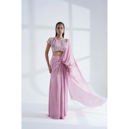 Nidhi Gupta Designs Pink Sana Pre-Draped Saree with Stitched Blouse