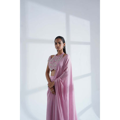 Nidhi Gupta Designs Pink Sana Pre-Draped Saree with Stitched Blouse