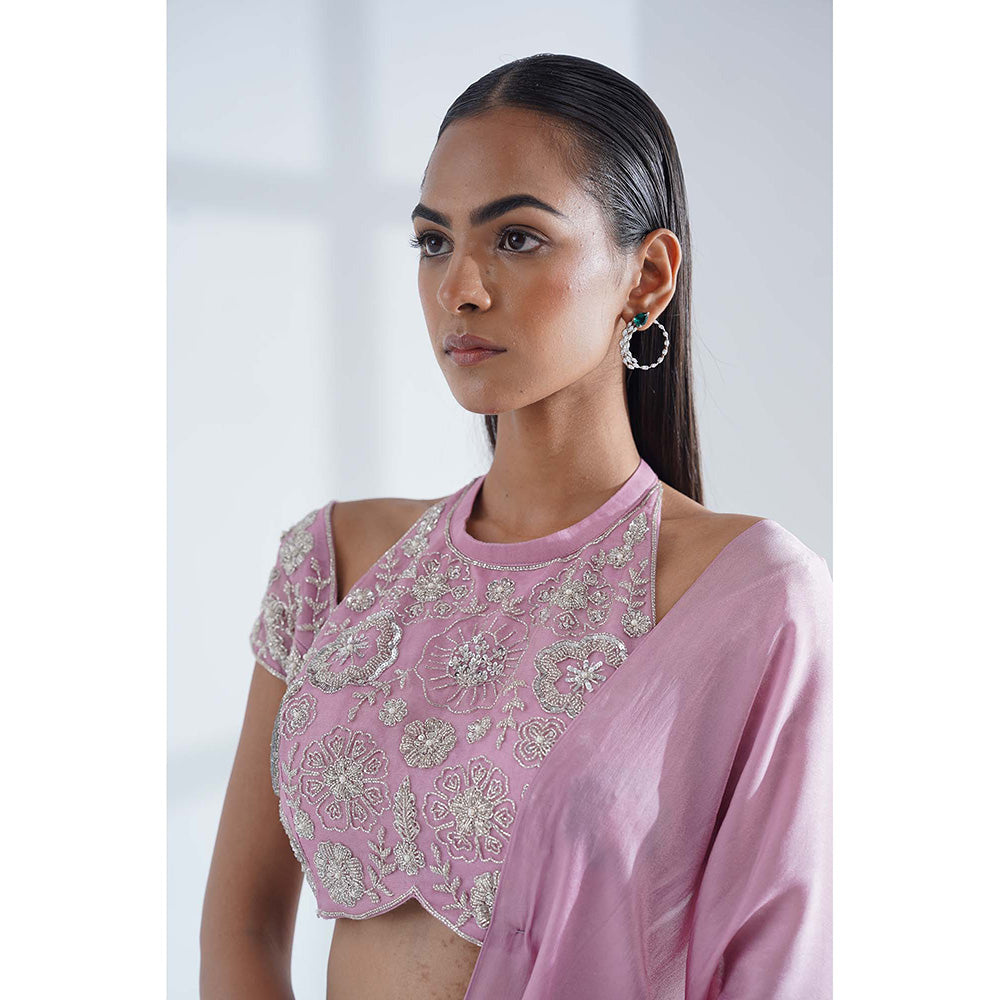 Nidhi Gupta Designs Pink Sana Pre-Draped Saree with Stitched Blouse