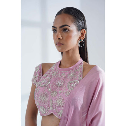 Nidhi Gupta Designs Pink Sana Pre-Draped Saree with Stitched Blouse
