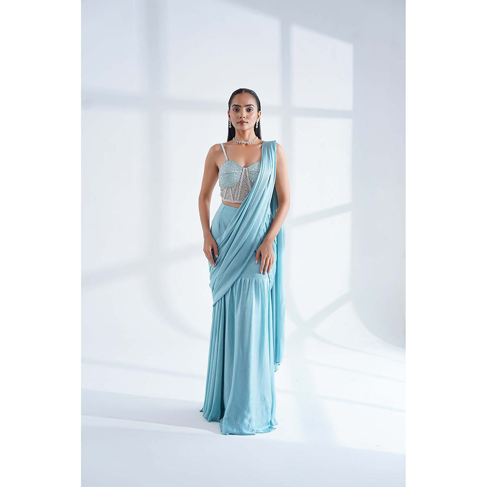 Nidhi Gupta Designs Blue Kia Pre-Draped Saree with Stitched Blouse