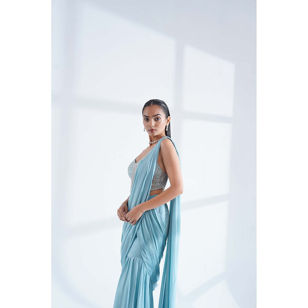 Nidhi Gupta Designs Blue Kia Pre-Draped Saree with Stitched Blouse