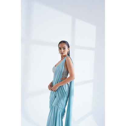 Nidhi Gupta Designs Blue Kia Pre-Draped Saree with Stitched Blouse