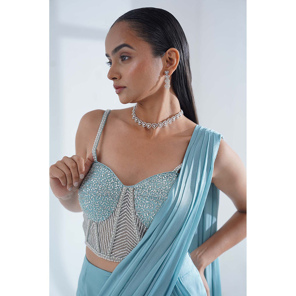 Nidhi Gupta Designs Blue Kia Pre-Draped Saree with Stitched Blouse