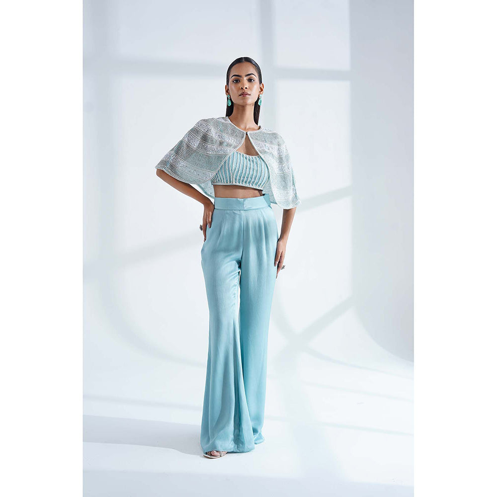 Nidhi Gupta Designs Blue Alaya Cape with Bralette and Pant (Set of 3)