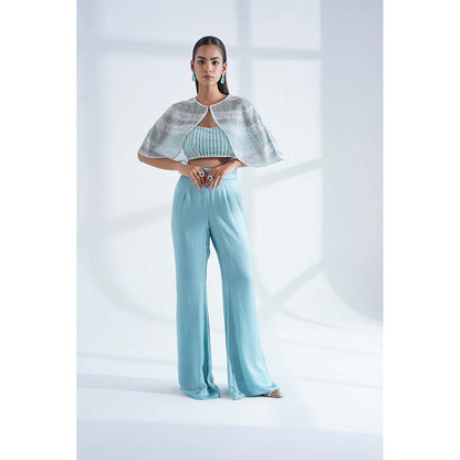 Nidhi Gupta Designs Blue Alaya Cape with Bralette and Pant (Set of 3)