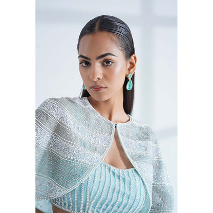 Nidhi Gupta Designs Blue Alaya Cape with Bralette and Pant (Set of 3)