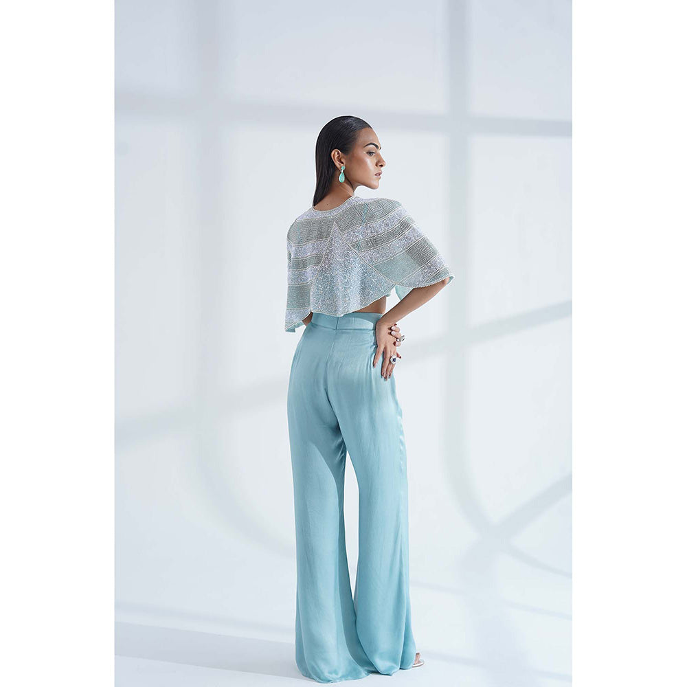 Nidhi Gupta Designs Blue Alaya Cape with Bralette and Pant (Set of 3)