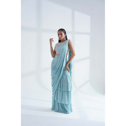Nidhi Gupta Designs Blue Elysia Pre-Draped Saree with Stitched Blouse