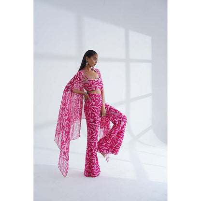 Nidhi Gupta Designs Pink Lumine Cape with Bralette and Pant (Set of 3)