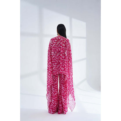 Nidhi Gupta Designs Pink Lumine Cape with Bralette and Pant (Set of 3)