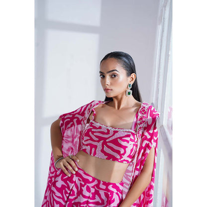 Nidhi Gupta Designs Pink Lumine Cape with Bralette and Pant (Set of 3)
