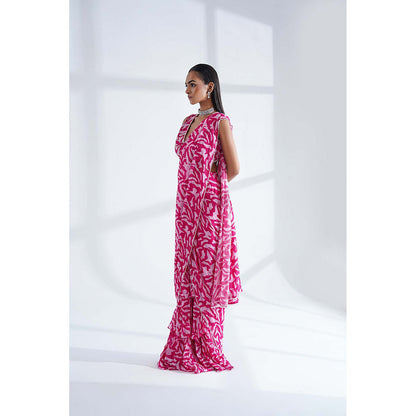 Nidhi Gupta Designs Pink Nova Pre-Draped Saree with Stitched Blouse