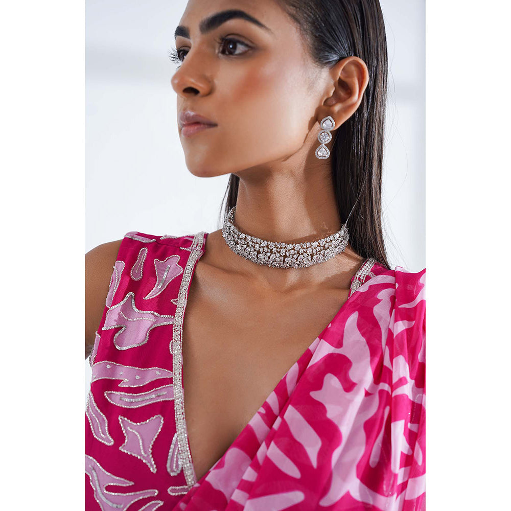 Nidhi Gupta Designs Pink Nova Pre-Draped Saree with Stitched Blouse