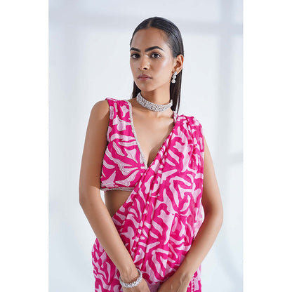 Nidhi Gupta Designs Pink Nova Pre-Draped Saree with Stitched Blouse