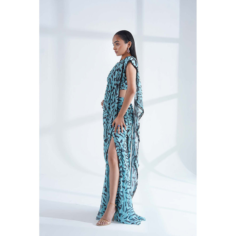 Nidhi Gupta Designs Blue Aura Pre-Draped Saree with Stitched Blouse