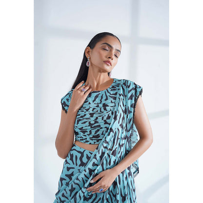 Nidhi Gupta Designs Blue Aura Pre-Draped Saree with Stitched Blouse