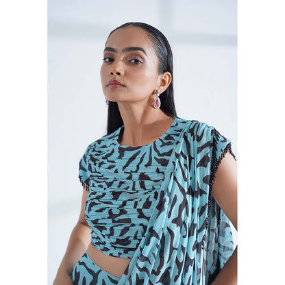 Nidhi Gupta Designs Blue Aura Pre-Draped Saree with Stitched Blouse