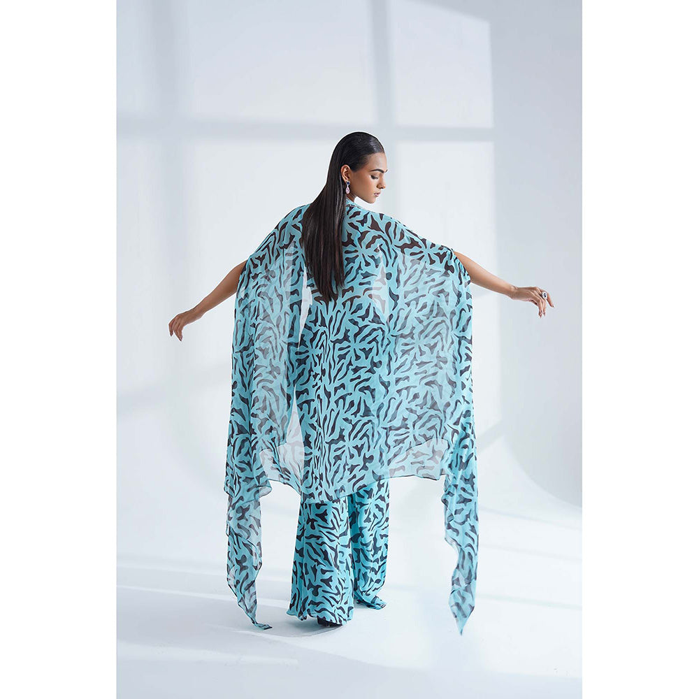 Nidhi Gupta Designs Blue Neu Cape with Bralette and Pant (Set of 3)