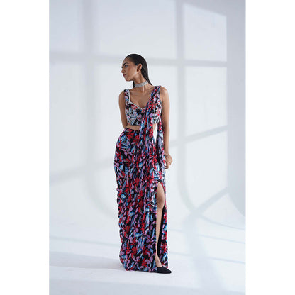 Nidhi Gupta Designs Black Shaniz Re-Draped Saree with Stitched Blouse