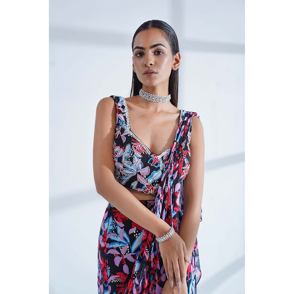 Nidhi Gupta Designs Black Shaniz Re-Draped Saree with Stitched Blouse