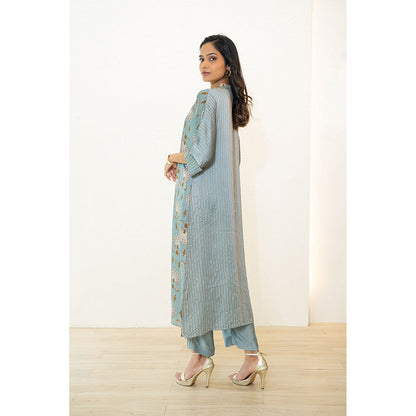 Nidhii Goyal Blue Satin Coin Kurta with Pant (Set of 2)