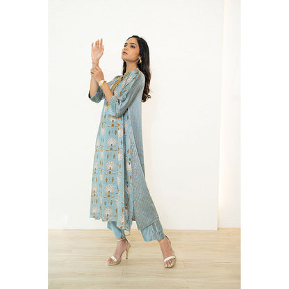 Nidhii Goyal Blue Satin Coin Kurta with Pant (Set of 2)